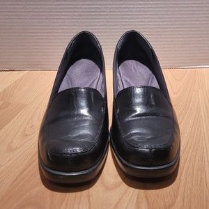 Aerosoles Final Exam Black Leather Slip-on Wedge Loafers, Size 6.5